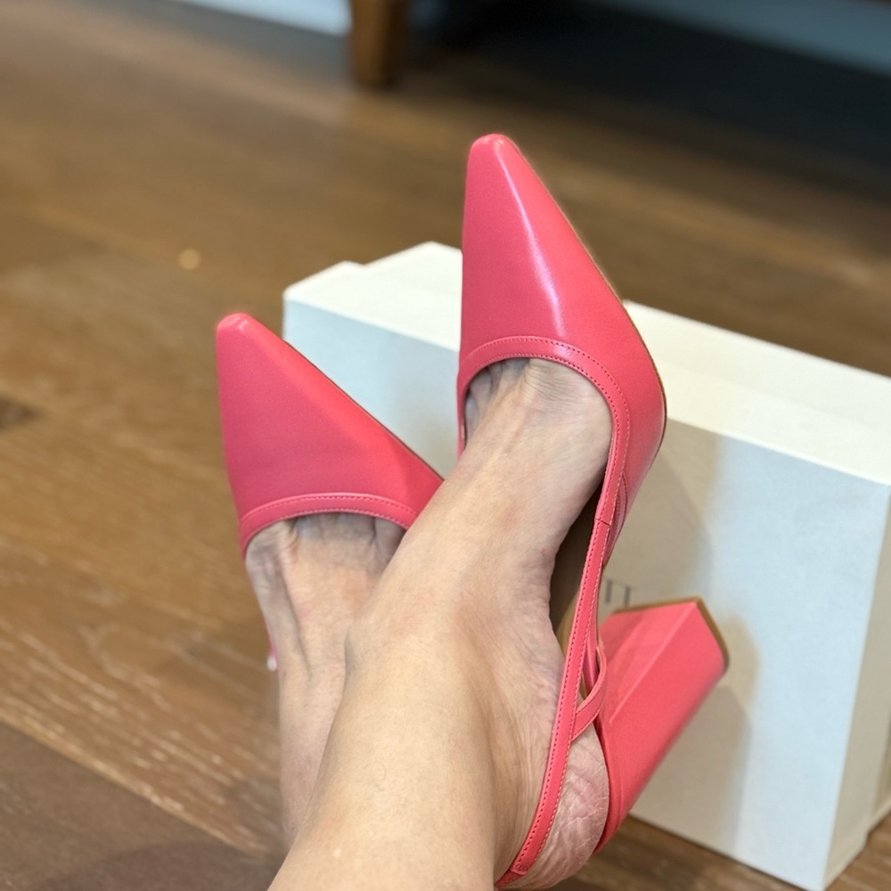 LK Bennett Etta Leather Pink Slingback Pointed Block Heel Pumps 4” Heel 40 - Picture 10 of 13